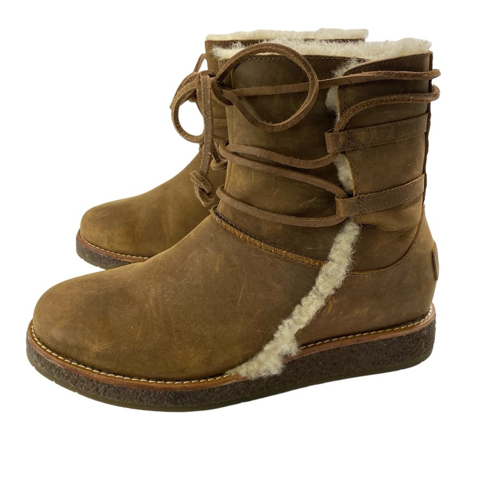 UGG Luisa Chocolate Brown Leather Lace Up Boots  Water-Resistant Size 5.5